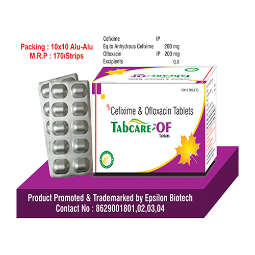 Product Name: TABCARE OF, Compositions of TABCARE OF are Cefixime &  Ofloxacin Tablets - Epsilon Biotech