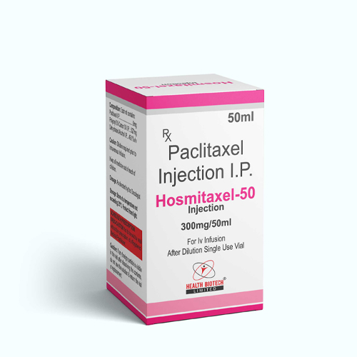 Product Name: HOSMITAXEL 50, Compositions of HOSMITAXEL 50 are Paclitaxel Injection I.P. - Health Biotech Limited