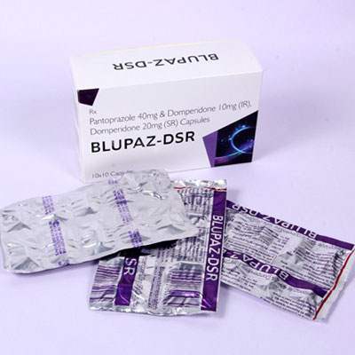 Product Name: BLUPAZ DSR, Compositions of BLUPAZ DSR are Pantoprazole 40 mg & Domperidone 10 mg Capsules - Bluewaterresearch