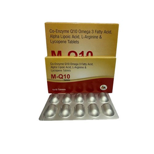 Product Name: M Q10, Compositions of M Q10 are Co-Enzyme Q10 Omega 3 Fatty Acid, Alpha Lipoic Acid, L-Arginine & Lycopene Tablets - MK Healthcare