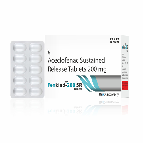 Product Name: Fenkind 200 , Compositions of Fenkind 200  are Aceclofenac Sustained Release Tablets 200 mg - Biodiscovery Lifesciences Private Limited