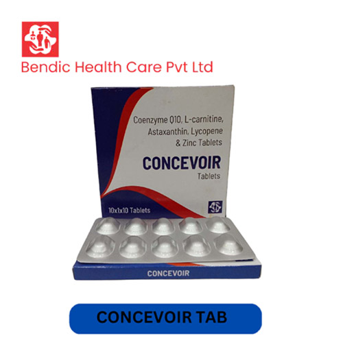 Product Name: CONCEVOIR, Compositions of Coenzyme Q10, L-carnitine, Astaxanthin, Lycopene & Zinc Tablets are Coenzyme Q10, L-carnitine, Astaxanthin, Lycopene & Zinc Tablets - Bendic Healthcare Private Limited