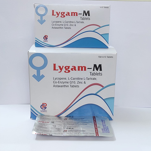 Product Name: Lygam M, Compositions of Lygam M are  Lycopene, L-Carnitine L-Tartrate, Co-Enzyme Q10, Zinc & Astaxanthin Tablets - Gamro Pharmaceuticals