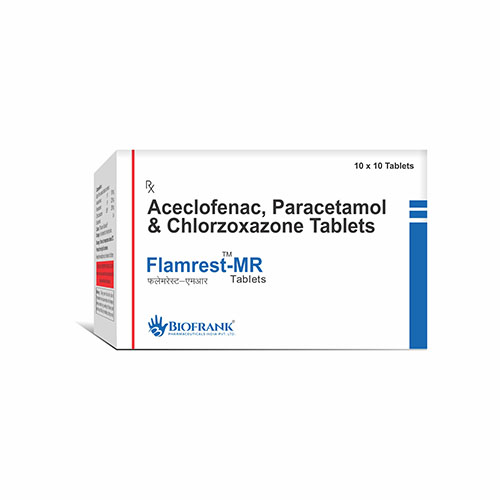 Product Name: Flamrest MR, Compositions of Flamrest MR are Aceclofenac,Paracetamol & Chlorzoxazone Tablets  - Biofrank Pharmaceuticals India Private Limited
