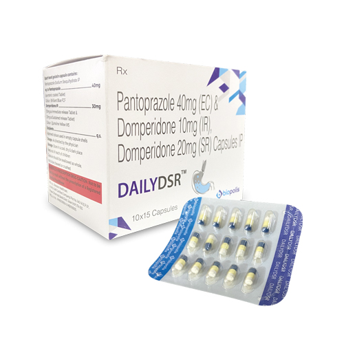 Product Name: DAILYDSR, Compositions of Pantoprazole 40mg (EC) & Domperidone 10mg (IR) Domperidone 20mg (SR) Capsules IP are Pantoprazole 40mg (EC) & Domperidone 10mg (IR) Domperidone 20mg (SR) Capsules IP - Biopolis Lifesciences Private Limited