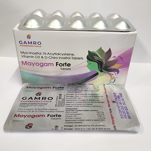 Product Name: Mayogam Forte, Compositions of Mayogam Forte are Myo-Inositol, N-Acytialcysteine. Vitamin D3 & D-Chiro Inositol Tablets  - Gamro Pharmaceuticals