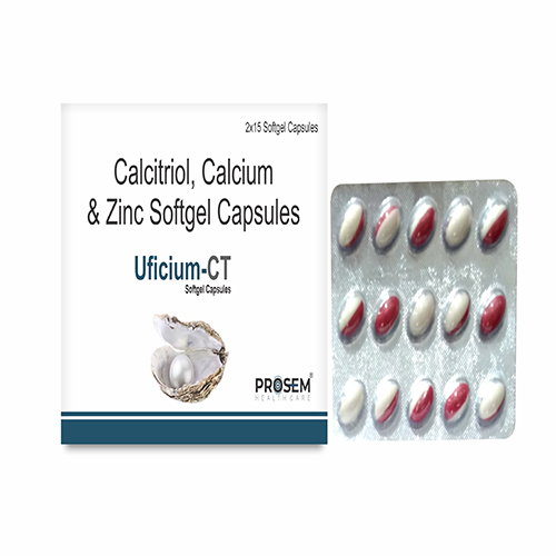 Product Name: Uficium CT, Compositions of Calcitriol,calcium & Zinc Softgel Capsules are Calcitriol,calcium & Zinc Softgel Capsules - Prosem Healthcare