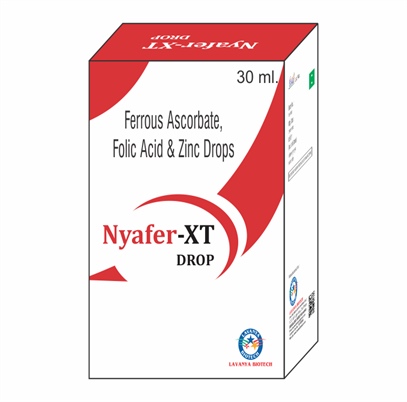 Product Name: NYAFER XT, Compositions of Ferrous Ascrobate Folic Acid & Zinc Drope are Ferrous Ascrobate Folic Acid & Zinc Drope - Lavanya Biotech