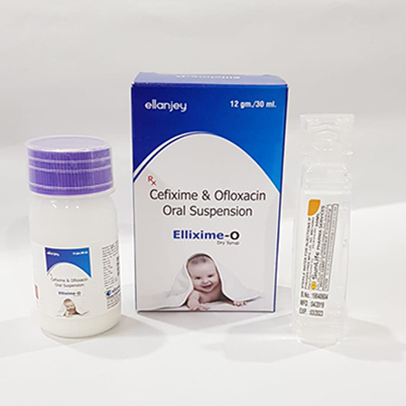 Product Name: Ellixime O, Compositions of Ellixime O are Cefixime & Ofloxacin Oral Suspension - Ellanjey Lifesciences