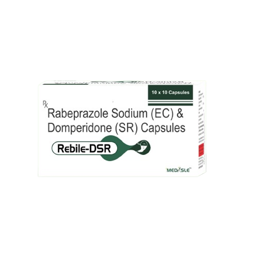 Product Name: REBILE DSR, Compositions of REBILE DSR are Rabeprazole Sodium (EC) & Domperidone(SR) Capsules - Medisle Pharma