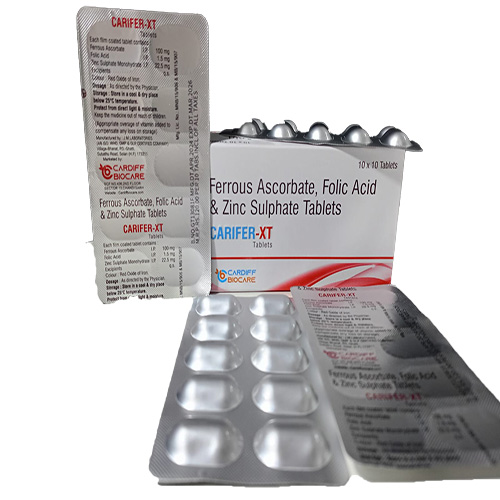 Product Name: Carifer XT, Compositions of Ferrous Ascorbate. Folic Acid & Zinc Sulphate Tablets  are Ferrous Ascorbate. Folic Acid & Zinc Sulphate Tablets  - Cardiff Biocare