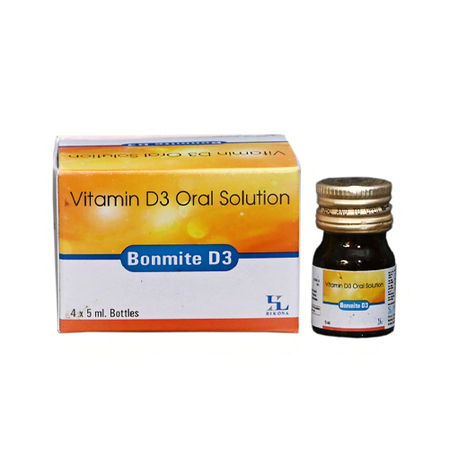 Product Name: Bonmite D3, Compositions of Bonmite D3 are Vitamin D3 Oral Solution - Hikona Lifesciences