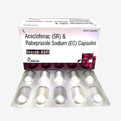 Product Name: INSRAB ASR, Compositions of INSRAB ASR are Aceclofenac (SR) & Rabeprazole Sodium (EC) Capsules - Insta Care Lifesciences