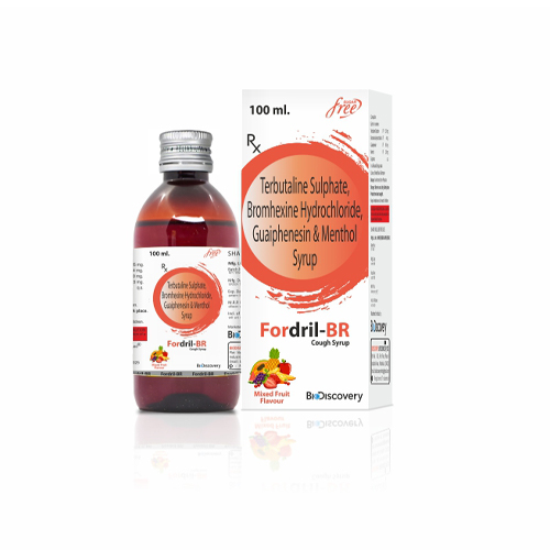 Product Name: Fordril BR, Compositions of Fordril BR are Terbutaline Sulphate, Bromhexine Hydrochloride, Guaiphenesin & Menthol Syrup - Biodiscovery Lifesciences Private Limited