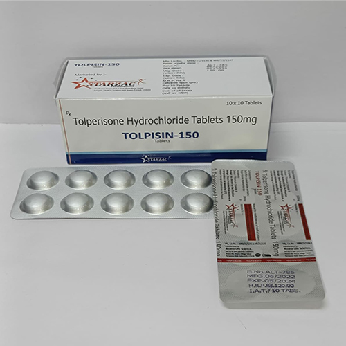 Product Name: TOLPISIN 150, Compositions of Tolperisone Hydrochloride Tablets 150mg are Tolperisone Hydrochloride Tablets 150mg - Starzac Formulations Private Limited