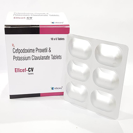 Product Name: Ellcef CV, Compositions of Ellcef CV are Cefpodoxime Proxetil & Potassium Clavulanate Tablets - Ellanjey Lifesciences