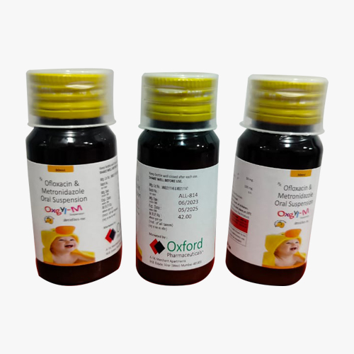 Product Name: OXGYI M, Compositions of OXGYI M are Ofloxine Metronidazole Oral Suspension - Access Life Science