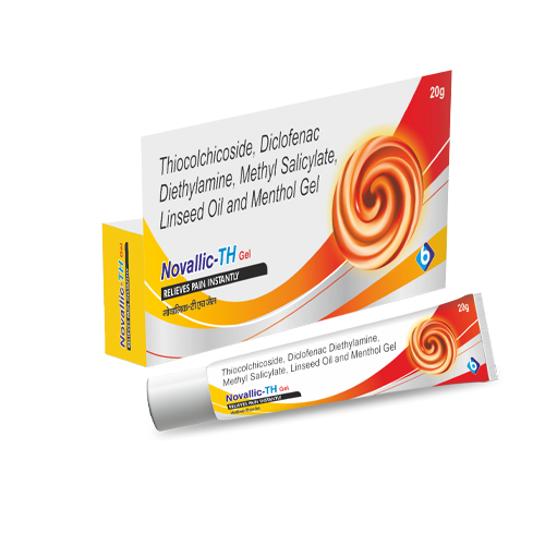 Product Name: NOVALLIC TH, Compositions of Thiocolchicoside, Diclofenac Diethlamine, Methyl Salicylate, Linseed Oil And Menthol Gel  are Thiocolchicoside, Diclofenac Diethlamine, Methyl Salicylate, Linseed Oil And Menthol Gel  - Biopolis Lifesciences Private Limited