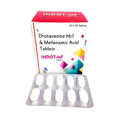 Product Name: INDOT MF, Compositions of INDOT MF are Drotaverine Hcl & Mefenamic Acid Tablets - Insta Care Lifesciences