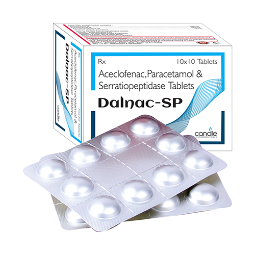 Product Name: Dalnac SP, Compositions of Aceclofenac & Paracetamol  & Serratiopeptidase Tablets  are Aceclofenac & Paracetamol  & Serratiopeptidase Tablets  - Candle Pharmaceutical