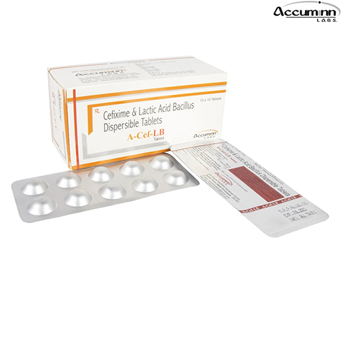 Product Name: A Cef LB, Compositions of A Cef LB are Cefixime & Lactic Acid Bacillus Dispersable Tablets - Accuminn Labs