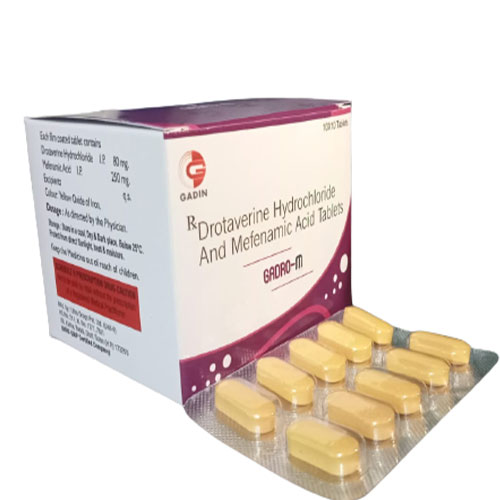 Product Name: GADRO M, Compositions of GADRO M are MEFENAMIC ACID 250 MG + DROTAVERINE HCL 80 MG - Gadin Pharmaceuticals Pvt. Ltd