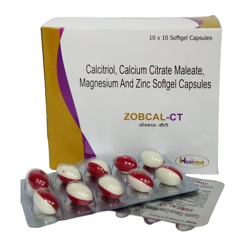 Product Name: Zobcal CT, Compositions of Calcitrol, Calcium Citrate Malate, Magnesium and  Zinc Softgel Capsules are Calcitrol, Calcium Citrate Malate, Magnesium and  Zinc Softgel Capsules - Mediphar Lifesciences Private Limited