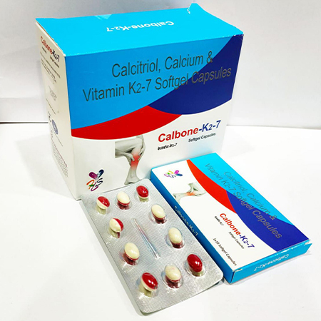 Product Name: Calbone K2 7, Compositions of Calcitriol calcium vitamin K2 7 softgel capsules are Calcitriol calcium vitamin K2 7 softgel capsules - Arvoni Lifesciences Private Limited