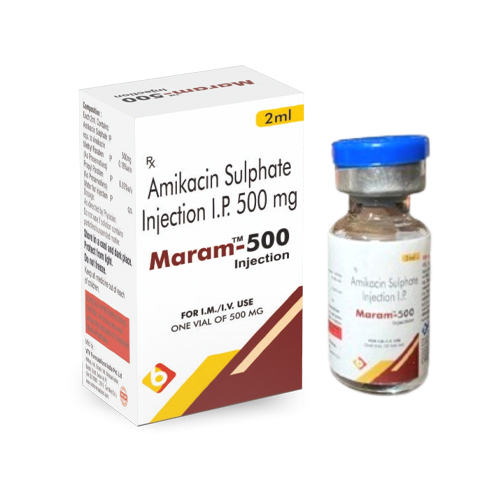 Product Name: MARAM 500, Compositions of MARAM 500 are Amikacin Sulphate Injection IP 500mg - Biopolis Lifesciences Private Limited