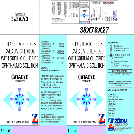 Product Name: Cataeye, Compositions of Cataeye are Potassium Iodide & Calcium Chloride With Sodium Chloride Ophthalmic  Solution - Zerdia Healthcare Pvt Ltd