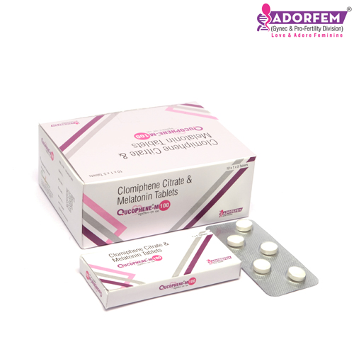 Product Name: QUCOPHENE M 100, Compositions of QUCOPHENE M 100 are Clomiphene citrate & Melation Tablets  - Cheminnova Life Sciences