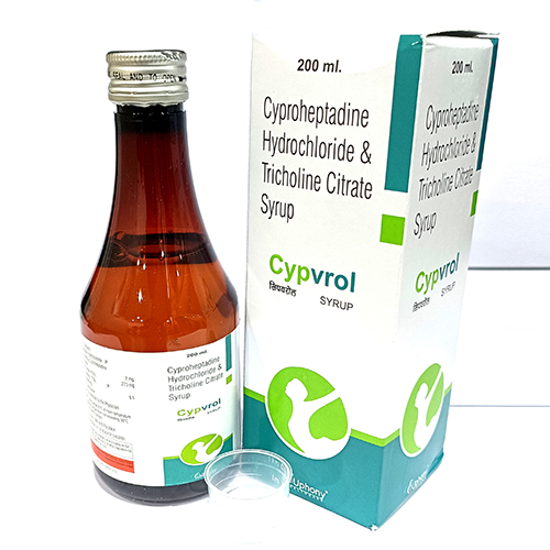 Product Name: cypvrol, Compositions of cypvrol are Cyproheptadine Hydrochloride and Tricholine Citrate Syrup - Euphony Healthcare