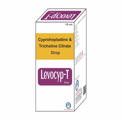 Product Name: Levocyp T Drop, Compositions of  Cyproheptadine HCL 1.5MG Tricholine  Citrate 55 MG  are  Cyproheptadine HCL 1.5MG Tricholine  Citrate 55 MG  - Lavanya Biotech