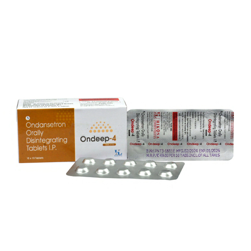 Product Name: Ondeep 4, Compositions of Ondeep 4 are Ondansetron Orally Disintegrating Tablets I.P - Hikona Lifesciences