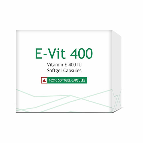Product Name: E Vit 400, Compositions of E Vit 400 are Vitamin E 400 IU Softgel Capsules - Biofrank Pharmaceuticals India Private Limited