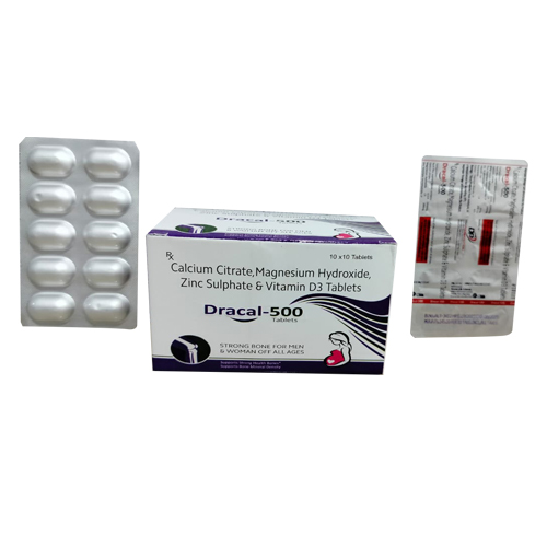 Product Name: DRACAL 500, Compositions of DRACAL 500 are Calcium citrate, Magnesium Hydroxide, Zinc Sulphate & Vitamin D3 Tablets - Access Life Science