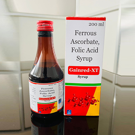 Product Name: Gainred XT, Compositions of Ferrous Ascorbate,Folic Acid Syrup are Ferrous Ascorbate,Folic Acid Syrup - Gainmed Biotech Private Limited