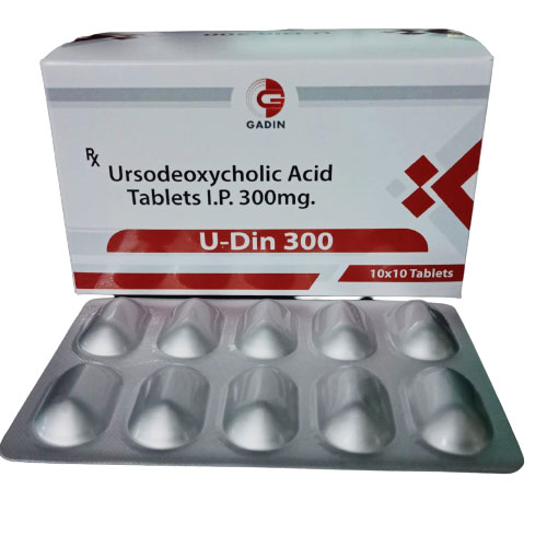 Product Name: U Din 300, Compositions of U Din 300 are URSODEOXYCHOLIC 300 MG - Gadin Pharmaceuticals Pvt. Ltd