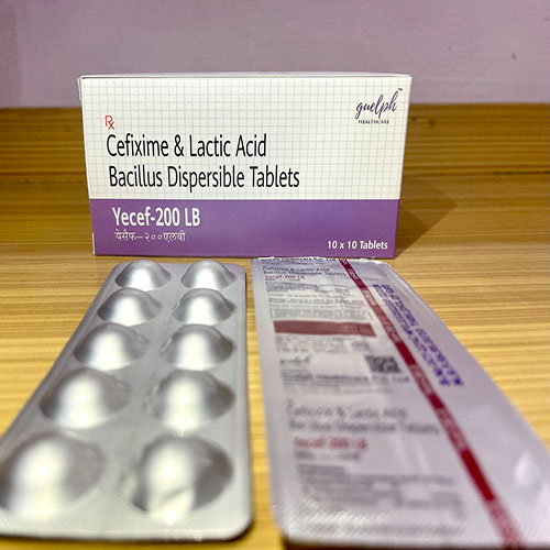 Product Name: Yecef 200 Lb, Compositions of Yecef 200 Lb are Cefixime & Lactic Acid Bacillus Dispersible Tablets - Guelph Healthcare Pvt. Ltd