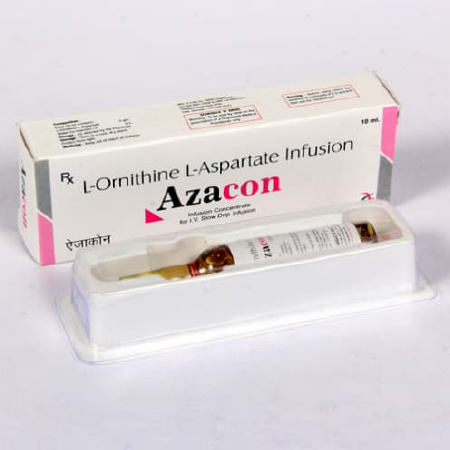 Product Name: Azacon, Compositions of are L-Ornithine L-Asparate Infusion - Aingo Pharma Private Limited