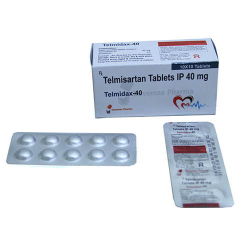 Product Name: Telmidax 40, Compositions of Telmidax 40 are Telmisartan Tablets IP 40mg - Davemax Pharma