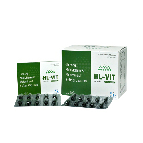 Product Name: HL VIT, Compositions of HL VIT are Ginseng, Multivitamin & Multimineral Softgel Capsules HL-VIT - Hikona Lifesciences