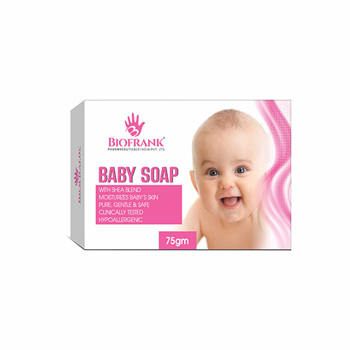 Product Name: Baby Soap, Compositions of Baby Soap are With Shea Blend Moisturizers Baby Skin - Biofrank Pharmaceuticals India Private Limited