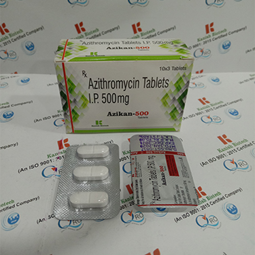 Product Name: Azithromycin Tablets IP 500mg, Compositions of Azithromycin Tablets IP 500mg are Azithromycin Tablets IP 500mg - Kanish Biotech