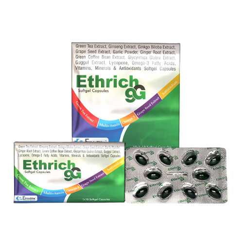 Product Name: ETHRICH 9G, Compositions of are Ethrich 9g softgel Capsules - EthixElite Lifesciences Private Limited