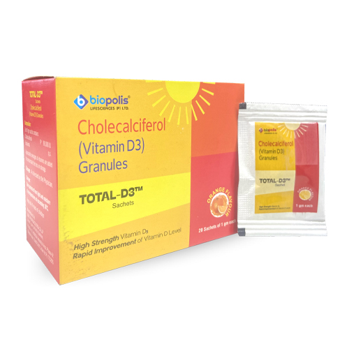 Product Name: TOTAL D3, Compositions of TOTAL D3 are Cholecalciferol (Vitamin D3) Granules - Biopolis Lifesciences Private Limited