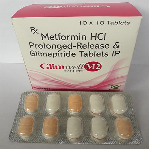 Product Name: Glimwell  M2 , Compositions of Glimwell  M2  are Metformin HCI  Prolonged-Release & Glimepiride Tablets IP  - Orange Biotech Private Limited