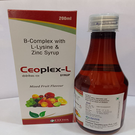 Product Name: Ceoplex L, Compositions of Ceoplex L are B-Complex with L-Lysine & Zinc Syrup - Ceetox HealthCare Private Limited