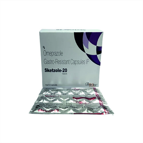 Product Name: Sketzole 20, Compositions of Sketzole 20 are Omeprazole Gastro-Resistant Capsules IP - Biosky Remedies