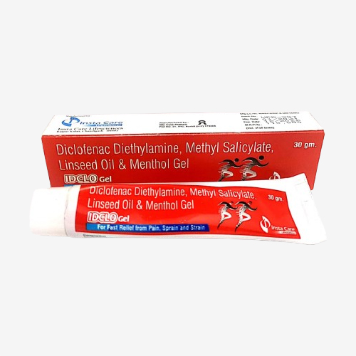 Product Name: IDCOL GEL, Compositions of IDCOL GEL are Diclotenan Diethylamin, Methyl Salicylate Linseed Oil & Menthol Gel - Insta Care Lifesciences